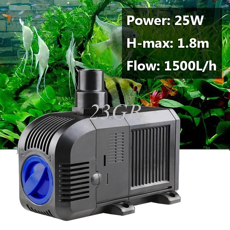Погружной водяной 25W 1500L/h 400GPH Регулируемый насос для аквариума Фонтан аквариум JUN24_25