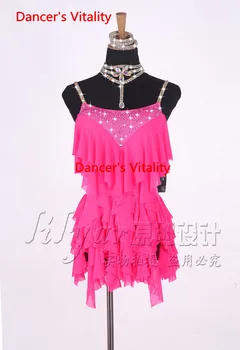 

2018 Custom Made New Women Professional Adult Practice Latin Dance sleeveless Dresses Diamond Sexy Dresses Dresses + Latin Skirt