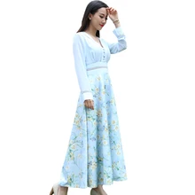 Women Summer Fairy Dress 2016 Lady Retro Floral Print Dresses Sexy Party Deep V-Neck Dress Robe Longue Vestidos