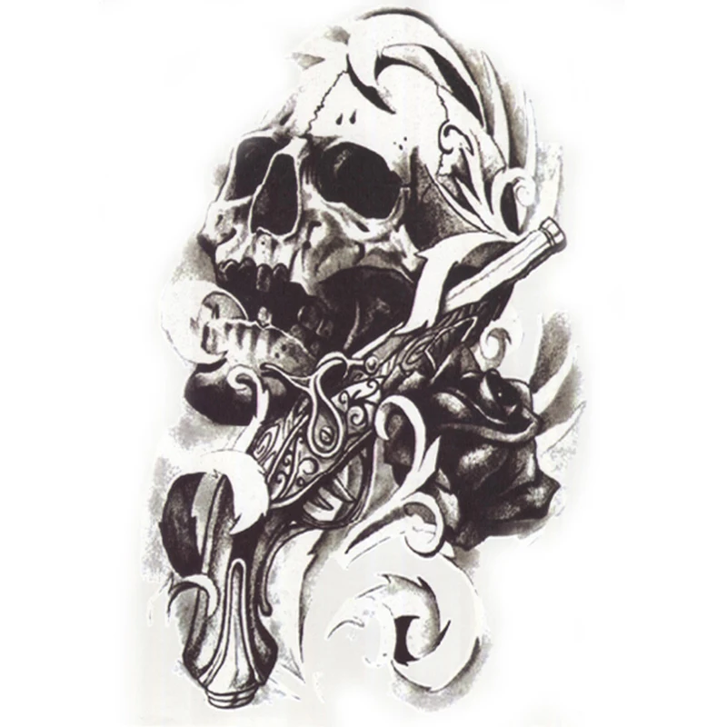 1 шт., металлическая татуировка для мужчин, крутая голова черепа, пистолеты, наклейки на тело, хна, тату, вспышка, водонепроницаемые, Временные татуировки, наклейки