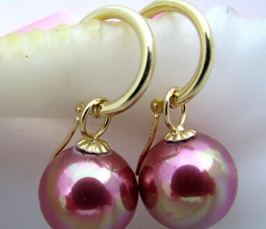 

hj 00513 14mm round lavender shell pearl dangle earring