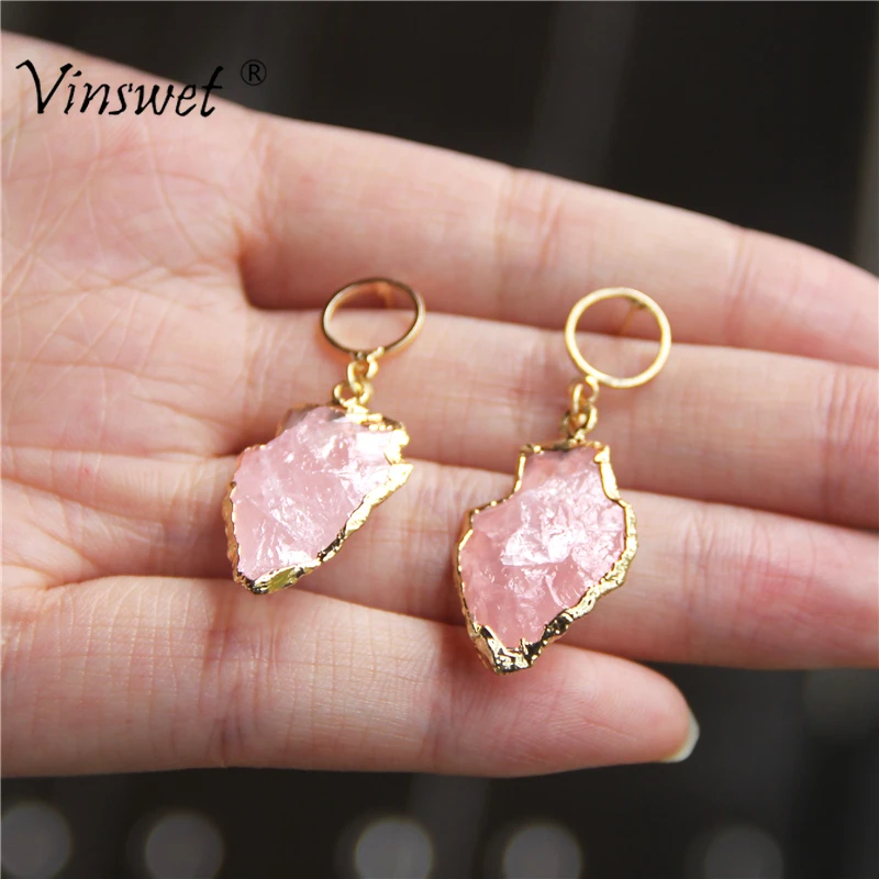 

Natural Stone Drop Earrings for Women with White/Pink Natural Quartz Crystal Female Jewelry Fashion Statement Earring Wholesale