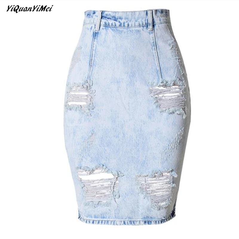 

YiQuanYiMei New Fashion Hole Skirts jean Women Summer Sexy Denim Women Pencil Skirt Jeans Skinny