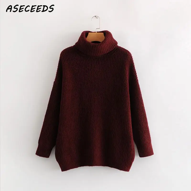 

Boho 2019 Autumn winter Turtleneck kintted sweater women long sleeve loose Thick Pullovers Casual grey black Female jumper Tops