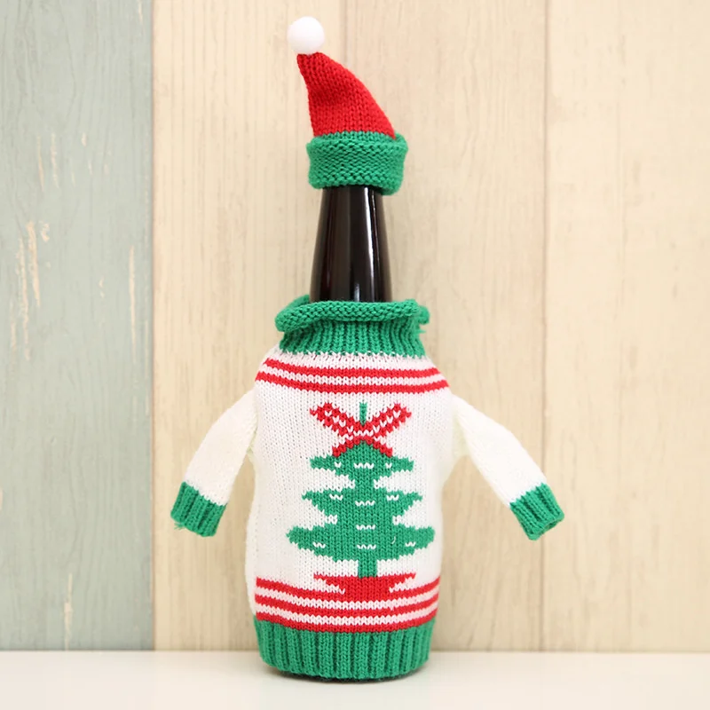 1 set Cute Wine Beer Bottle Sweater Bag Joy Snowman Knitting Hats Cover