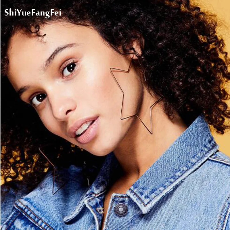 

Shiyuefangfei Fashion Gold Silver Big Star Drop Earrings Statement Jewelry Large Earrings For Women Wedding Party Gift Brinco
