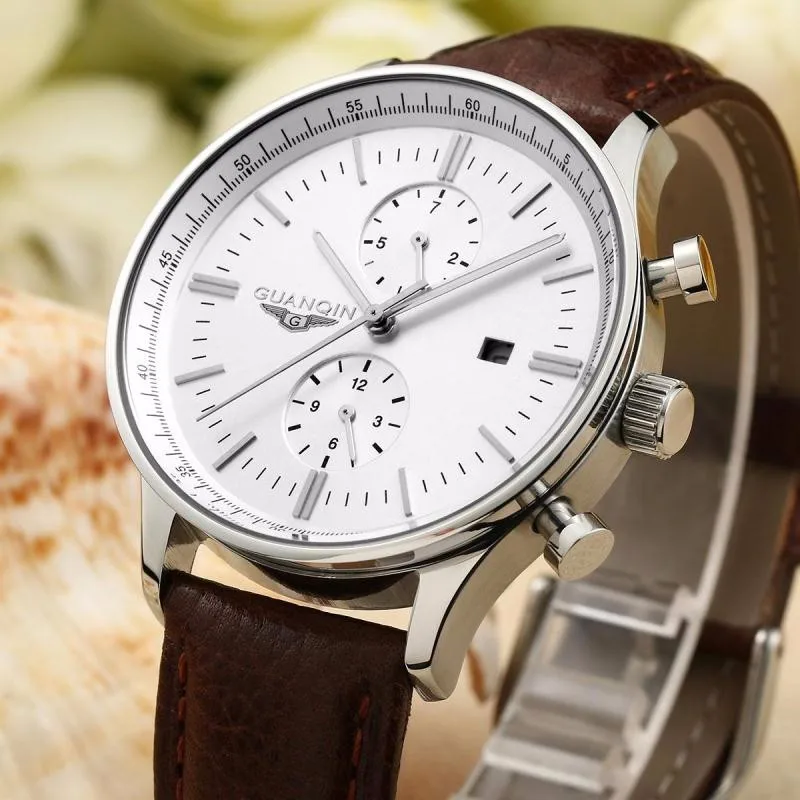 Оригинальные GUANQIN мужские часы светящиеся мужские кожаные часы модные деловые мужские кварцевые часы 30 Водонепроницаемые наручные часы для мужчин