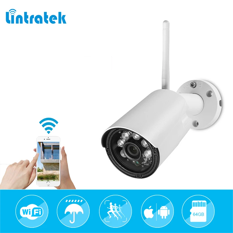 

lintratek Wifi IP Camera IP65 Waterproof HD 720P Network 1.0MP Bullet Camera IR Night Vision Outdoor Surveillance Onvif Camera