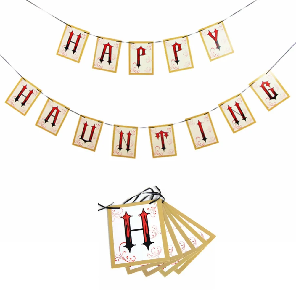 

Funny Letter Banner "HAPPY HAUNTING" Banner Halloween Party Decorations Fun Celebration Prop Vintage Garland Decor