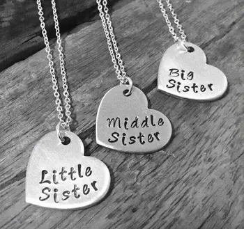 

2015New style heart sister pendant Necklace Matching "Big middle Little"Sister Necklace Gift For Big Sis Middle Sis Little Sis