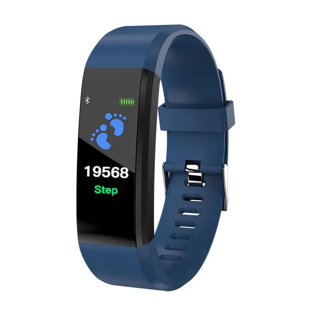 Умный Браслет для здоровья, спортивный Bluetooth браслет, монитор сердечного ритма, часы, фитнес-трекер, 115 Plus, SmartBand PK Mi band 3 - Цвет: Синий