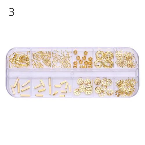 1 Box AB Color Nail Art Rhinestone Gold Silver Clear Flat Bottom Multi-size Dried Flowers Manicure DIY Nail Art 3D Decoration - Color: pattern9