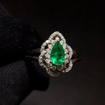 

Fine Jewelry Real Pure 18 K White Gold 100% Natural Emerald 0.6ct Gemstone Diamonds Jewellery Female's Rings for women Fine Ring