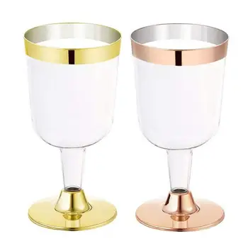 

6PCS 190ML Disposable Silver Edge Phnom Penh Rose Gold Side Wine Glass Goblet For Wine Glass Ice Cream Party Supplies
