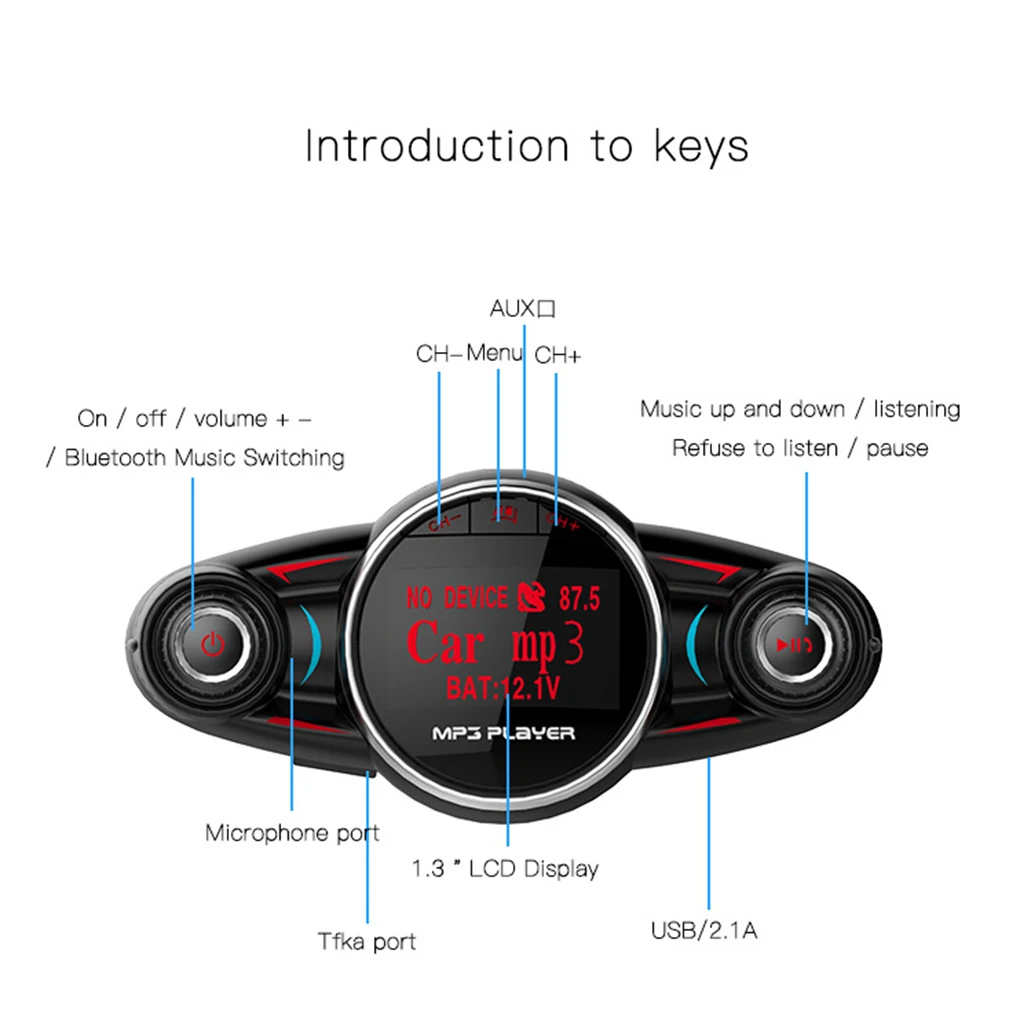 1,3 дюймовый светодиодный экран Автомобильный Bluetooth 4,0 fm-передатчик MP3 музыкальный плеер U диск/TF карта/USB зарядное устройство радио громкой связи