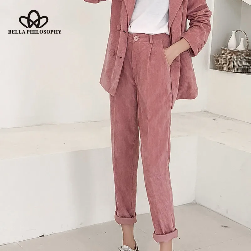 Wonder 2018 new autumn Vintage Long Pants Casual Female Corduroy Pants High Waist Lady Retro Loose Straight Pants Bottoms