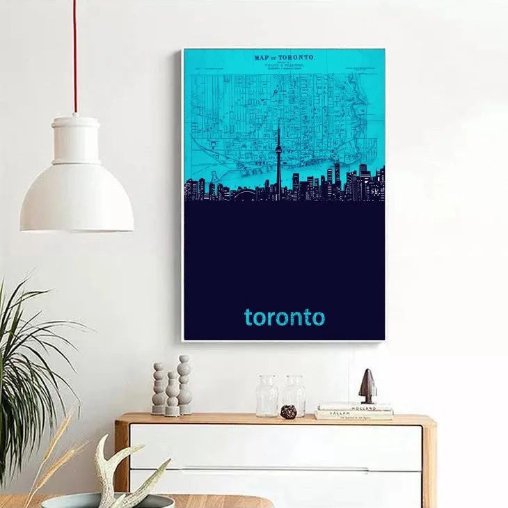 

Toronto City Skyline MAP Art Canvas Poster Home Decor