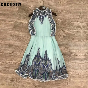 

Vestido Beach Vacation Print Mini dresses Stand Ruffles Draped Elegant Tank dress Spring and summer women clothes robe femme