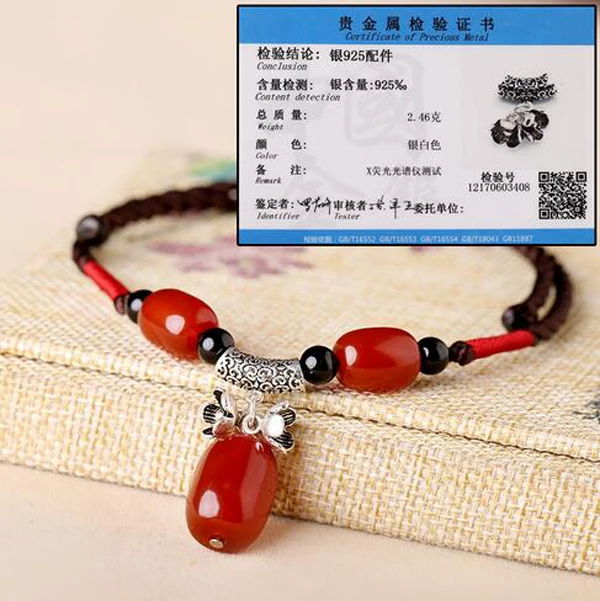 S 925 Siver Jewelry Necklace Chainbone Chain Women Clothes Accessories Wild Agate Pendant National Wind Red size 45CM | Украшения и