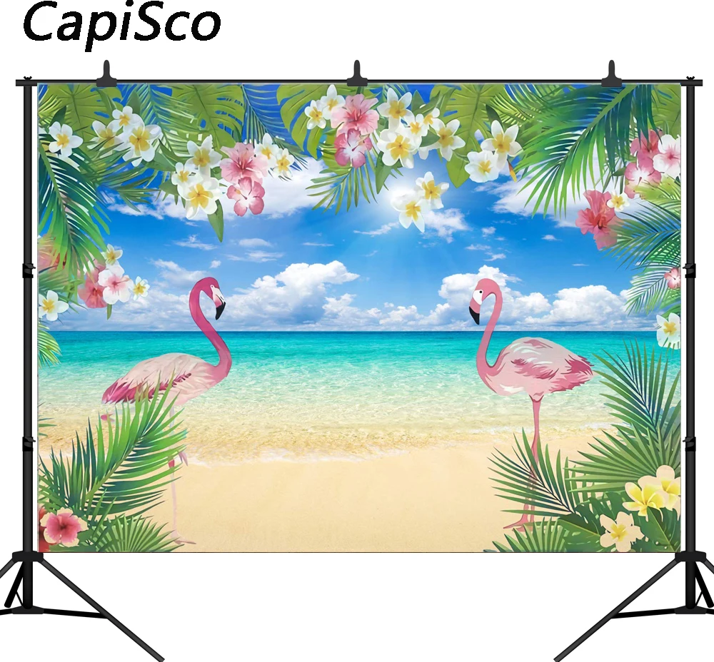 

Capisco Photography backdrop Flamingo flower summer sea beach birthday party wedding custom banner photo background photobooth