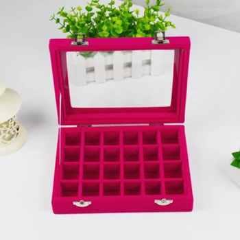 

24 Grid High Grade Jewellery Carrying Case Storage Box with Mirror Rings Earrings Necklace Holder Display Box with Lid