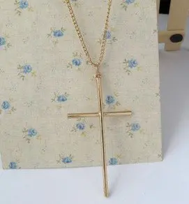 Fashion jewelry long chain metal cross pendant necklace  N711