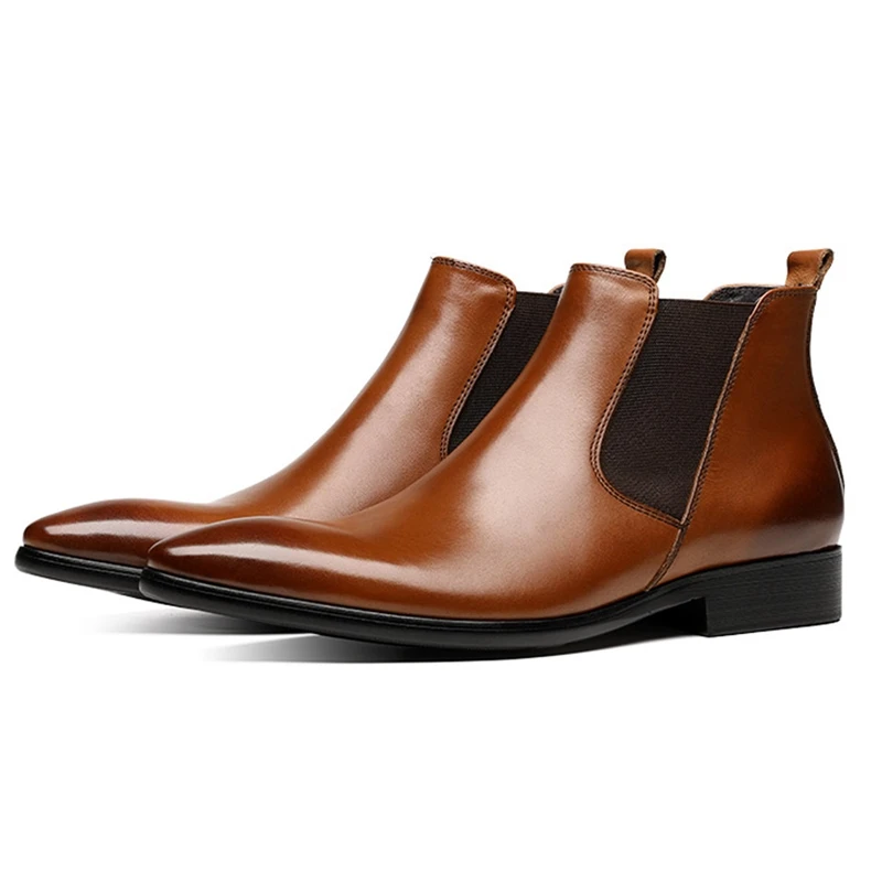 Chelsea Italien Homme Chaussures Design VéritableCowboy marron Noir Martin Bottines Cuir Mariage New Classic Js248 De Bout Pointu 54ALq3Rj