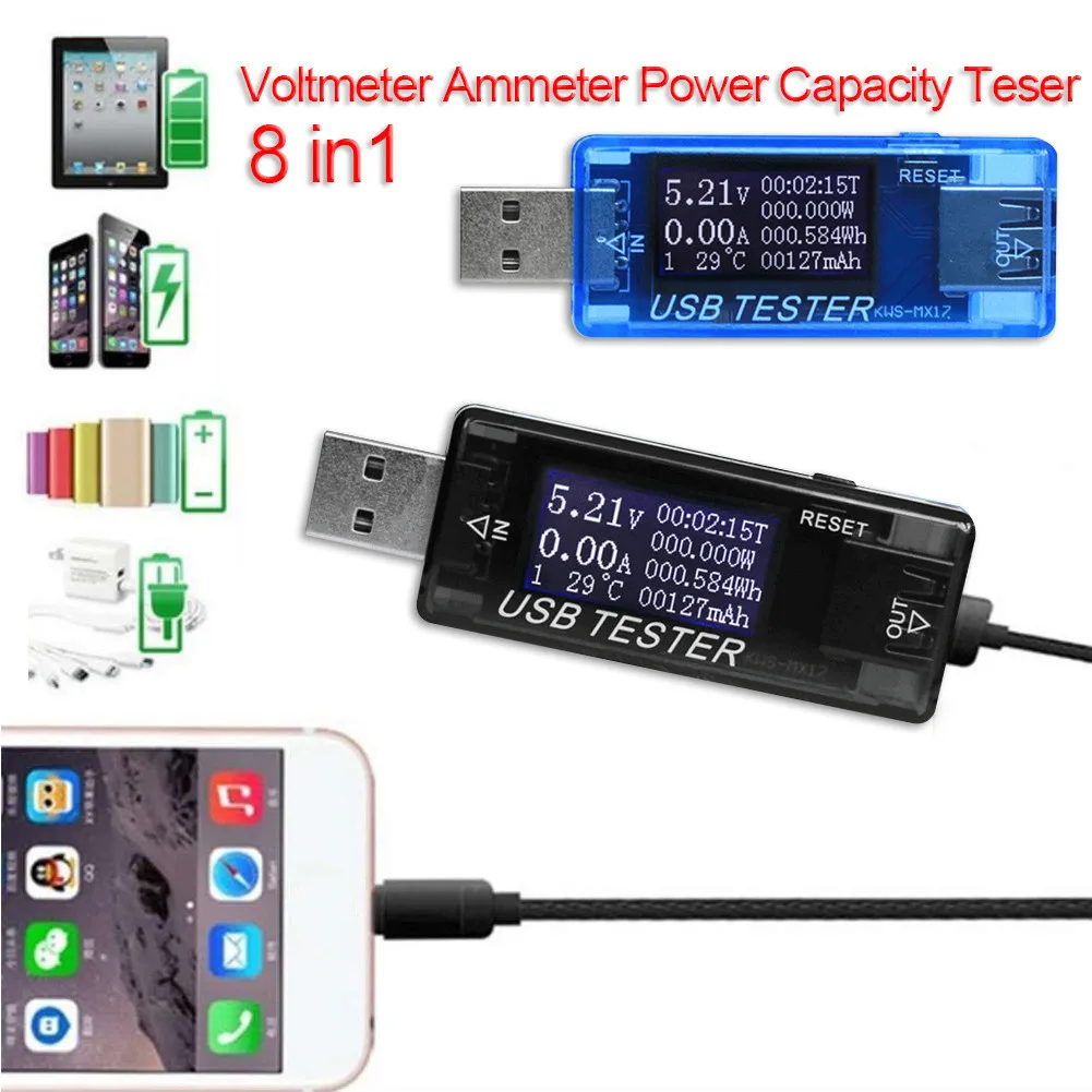 8-in-1 USB Current And Voltage Detector Digital Dispay 4V-30V Tester Current Voltage Charger Capacity Monitor