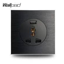 Настенная панель L6, черная, атласная, металлическая, универсальная, 3 штифта, настенная розетка с 2.1A usb зарядным портом, матовый алюминий, EU, UK, US, универсальная, 3 штифта