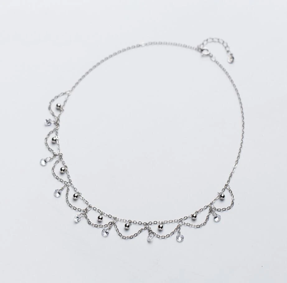 925 Sterling Silver Dangle Balls CZ Choker Necklace For Women