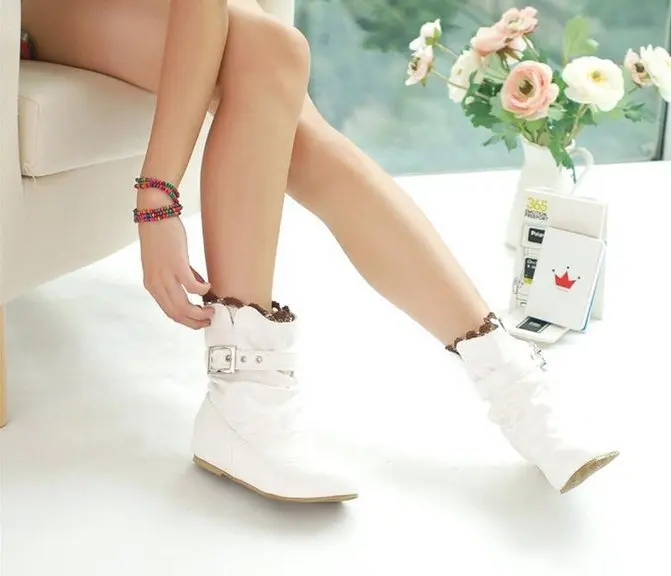 Karinluna/Женская обувь; большие размеры 34-43; осенне-зимние женские ботинки; милые женские полусапожки с оборками и пряжкой; женская обувь