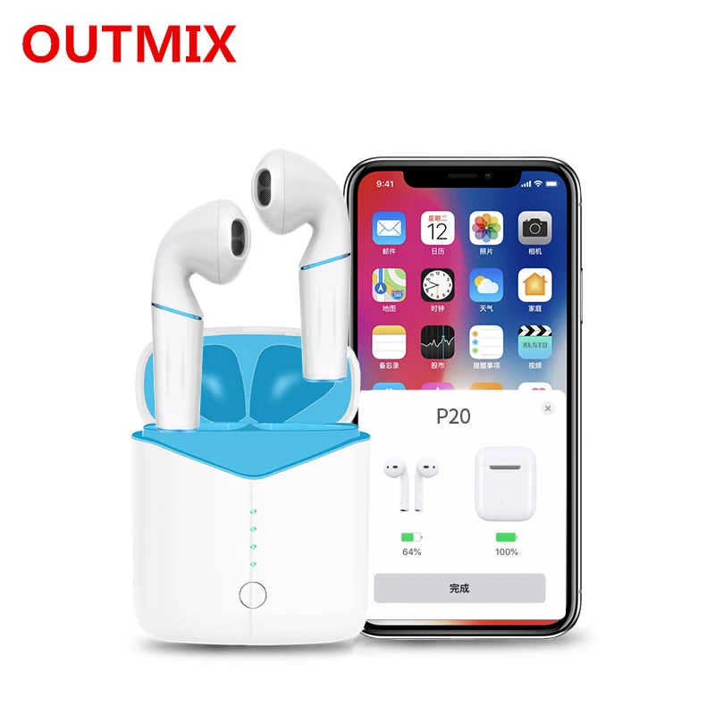 

Bluetooth Earphone P20 TWS 5.0 Wireless Earphone True Mini Stereo Earbud Touch Volume Control Headset With Wireless Charging Box