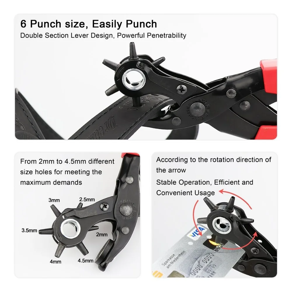2 стиля Вращающийся Кожаный Ремень Дырокол Профессиональный сверхмощный ремень дырокол инструмент плоскогубцы отверстия в 2,0 мм-4,5 мм