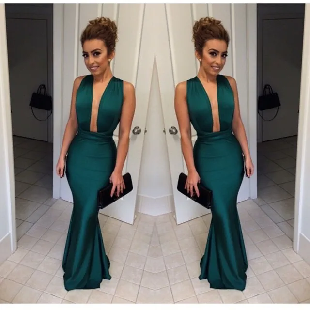 Prom Dress Dark Green Rhinestones