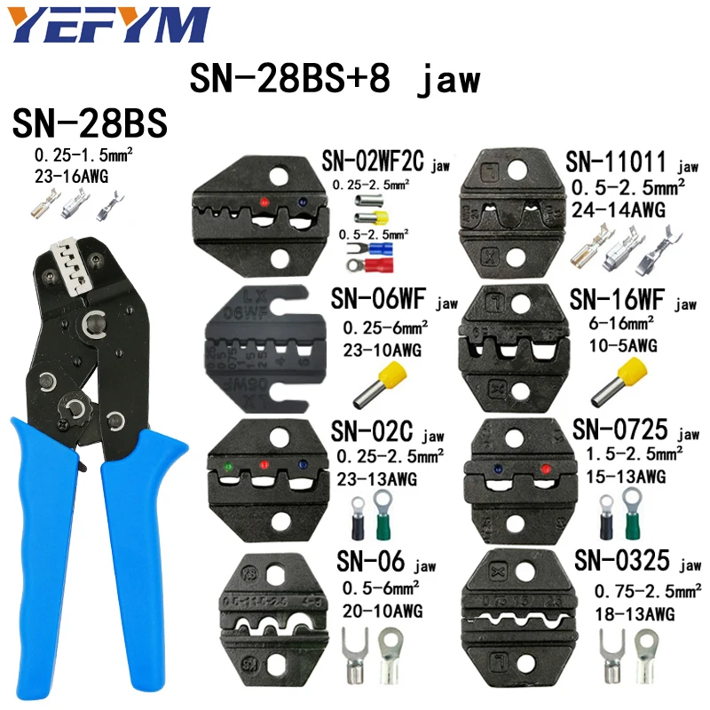 Обжимные клещи SN-28BS 8 челюсти комплект посылка для 2,8 4,8 6,3 VH2.54 3,96 2510/трубка/insuated клеммы Электрический зажим для рыбалки - Цвет: SN-28BS 8JAW