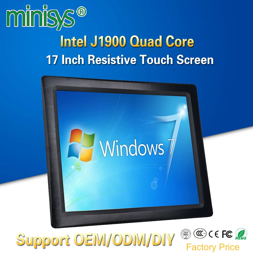 Minisys OEM и ODM все-в-одном Панель ПК Intel J1900 4 ядра 17 дюймов Тайвань 5 резистивный Сенсорный экран без вентилятора планшетных компьютеров