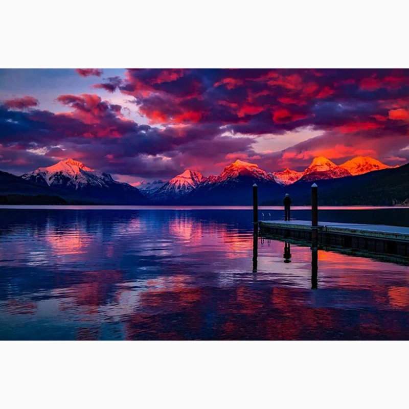 

5D DIY Full Square Diamond Painting Cross Stitch "Lakeside sunset" 3D Diamond Embroidery Rhinestone Mosaic Home Decor Gift