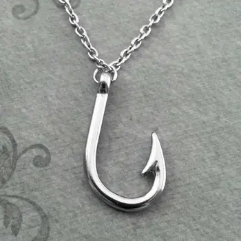 

New Fashion Chain Necklace Antique Fishing Hook Fishhook Pendant Chain Necklace Fisherman Jewelry Gift New