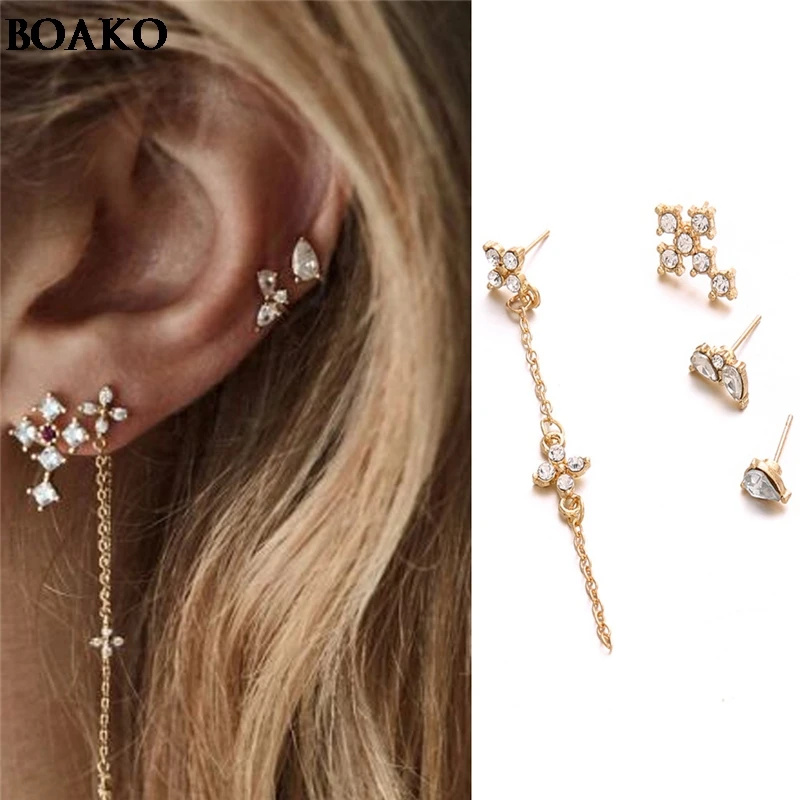 

High Quality Earrings 4 pcs Korean TV Star Elegant Crystal Long Cross Drop Earrings For Women Cross zircon set of 4 earrings A40