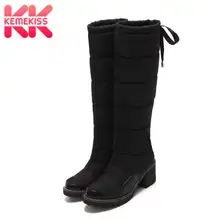 KemeKiss/женские зимние сапоги до колена; теплая хлопковая обувь для женщин; ботинки на толстом каблуке с Плюшевым Мехом; обувь на платформе со шнуровкой; размеры 34-42