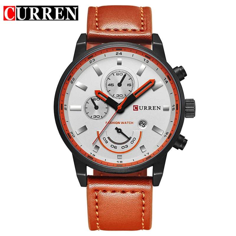 

CURREN Watch For Men Brand Quartz-watch Men's Round Dial Analog Watch with Date Display Genuine Leather Strap Watches