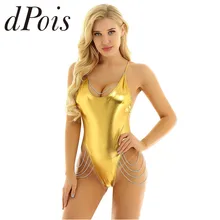 Пикантное женское нижнее белье Блестящий металлический Одна деталь на тонких бретелях купальник с открытой спиной боди, комбинезон с металлической цепочкой; сезон лето