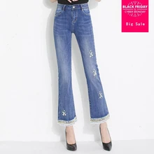 L-6XL Большие размеры хлопок джинсы-клеш летние бисер ткань деминирования с дырками со стрейч джинсы wj2647 дропшипинг