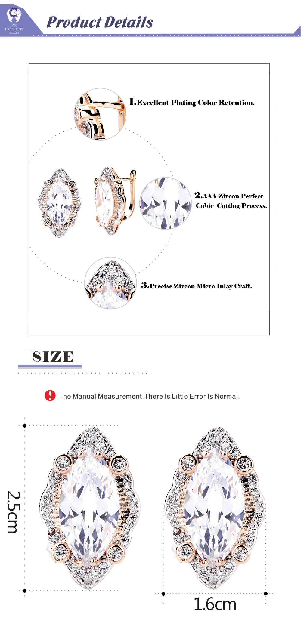 HanCheng New Fashion Luxury Leaf Copper Golden Zircon CZ Gem Stone Plated Silver Stud Earrings For Women Jewelry brincos bijoux