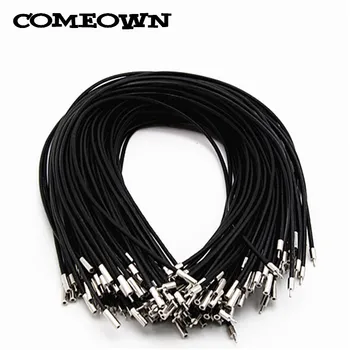 

COMEOWN 100Pcs/lot Black Real Leather Cord/String Necklace Pendant Making+Bayonet Clasps 2mm 12-30inches DIY Leather Nacklaces