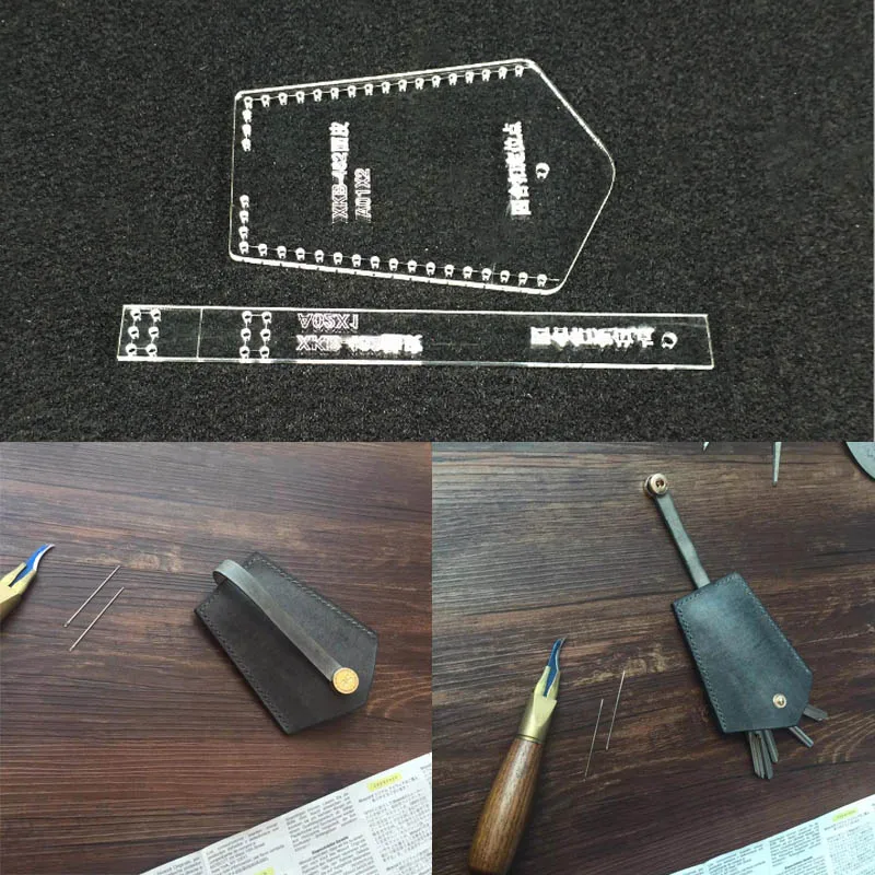 

DIY Handmade Leather Men's and Women's Key Pack Pack Acrylic Layout Leather Pack Check Paper Formwork Large Household Capacity
