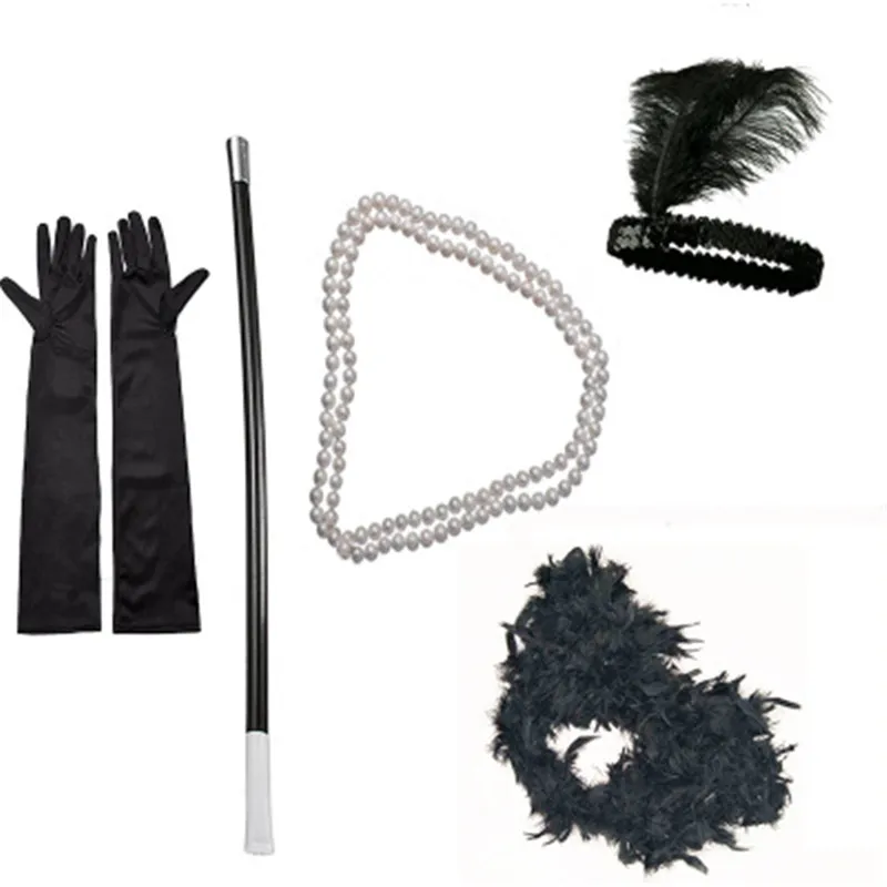 

Ladies 1920s Flapper Girl Fancy Dress Accessories 5 PCS Sets Charleston Gangster