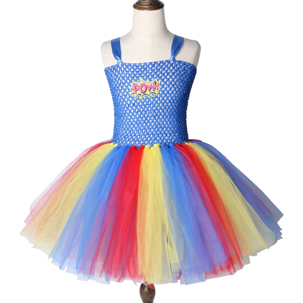 

Superhero Inspired Tutu Dress Cute Tulle Girls Birthday Party Dress Kids Fancy Super Girl Cosplay Halloween Dress Costume 2-12Y