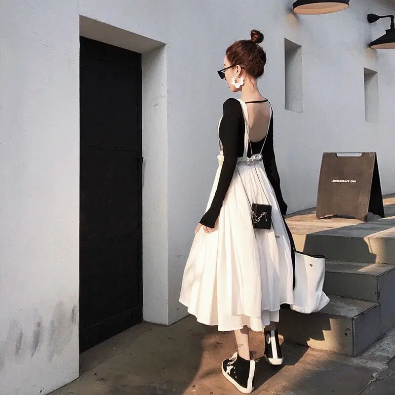 

Women Summer Princess Ruffles Strap Suspender Braces A-line Skirt Jupe Preppy Style High Waist Boho Beach Party Pleated Skirt