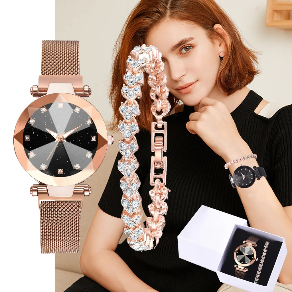 

SYNOKE Ladies Fashion Bracelet Watch Suit Luxury Sliver Bracelet Multi-Edge Dial Women's Quartz Watch Gift Set 7.16